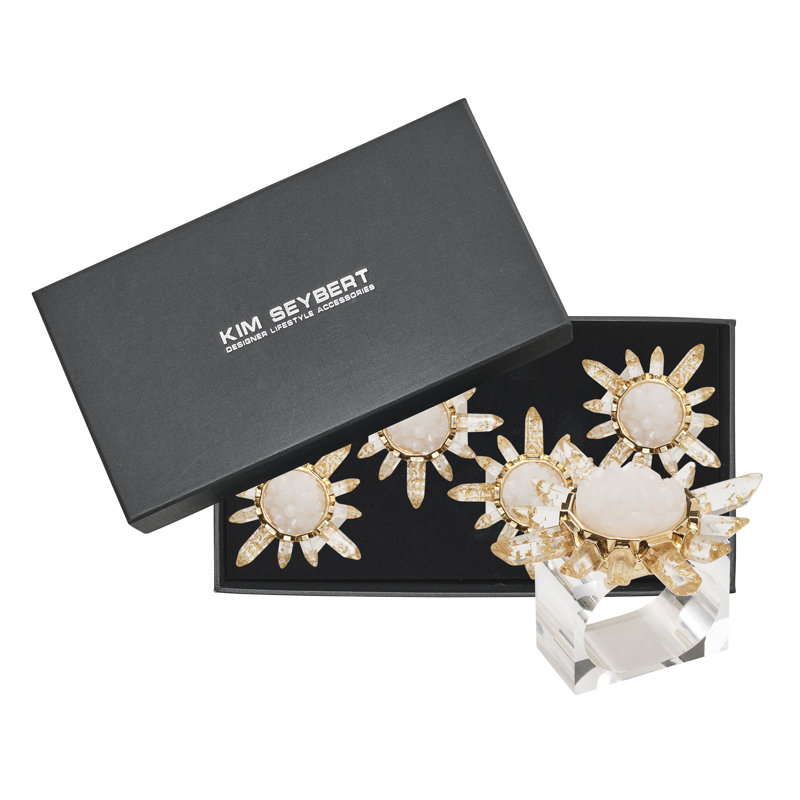 Coronet Napkin Ring Set in a Gift Box, Gold/Crystal