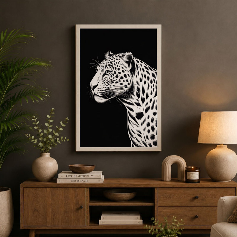 Leopard Profile Modern - Wrapped Canvas, 18x12 - 45.7 x 30.5 cm, Teal Border