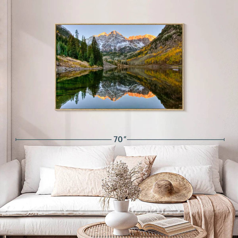 Maroon Bells Autumn Glow, Cadre flottant en bois naturel, 43 po x 29 po