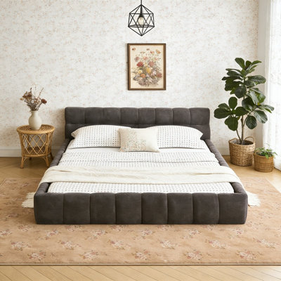 Chenille Upholstered Platform Bed Frame with Headboard, No Box Spring Needed, Sturdy Solid Bed