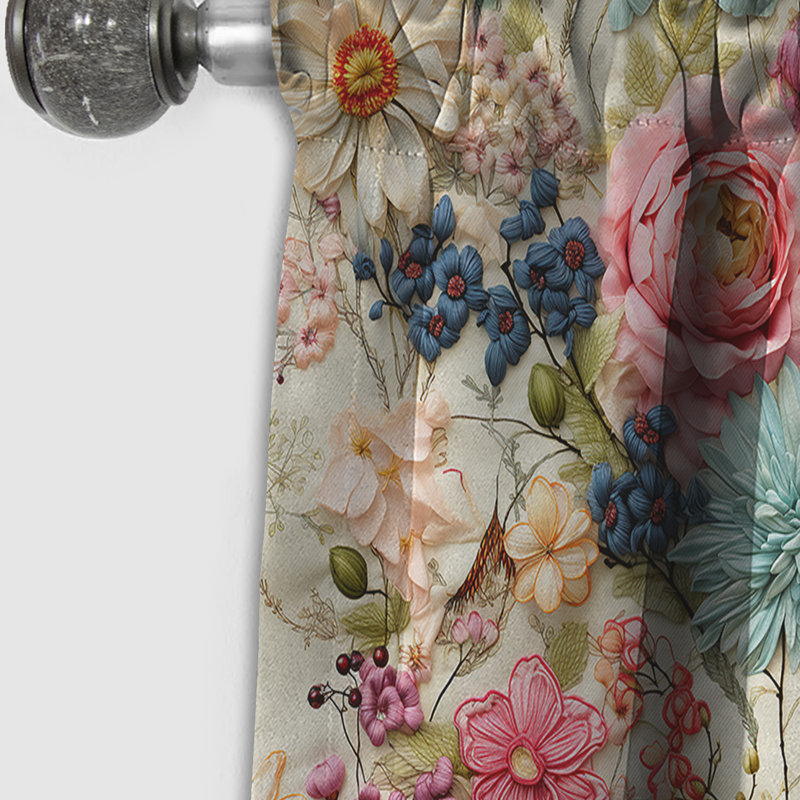 Volant floral rétro patchwork - Rideau floral - 1 panneau occultant, L 52 po x L 108 po