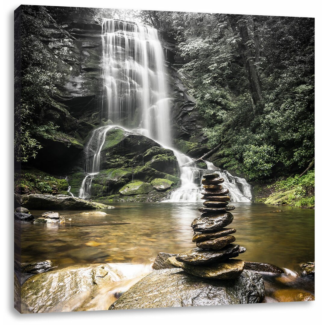 Leinwandbild Zen Stones at Waterfall