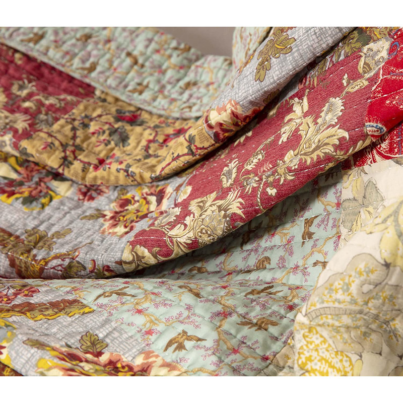Leslie King Brown Cotton Reversible Patchwork Quilt Set