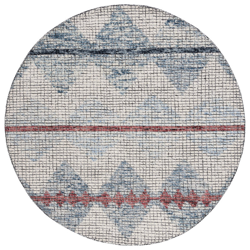 Abstract Hand Tufted Geometric Indoor/Outdoor Rug, Round 6'