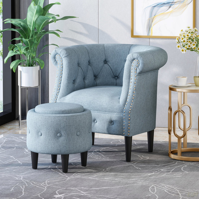 Chaise avec repose-pieds, chaise contemporaine moderne avec repose-pieds (Chaise), Bleu clair