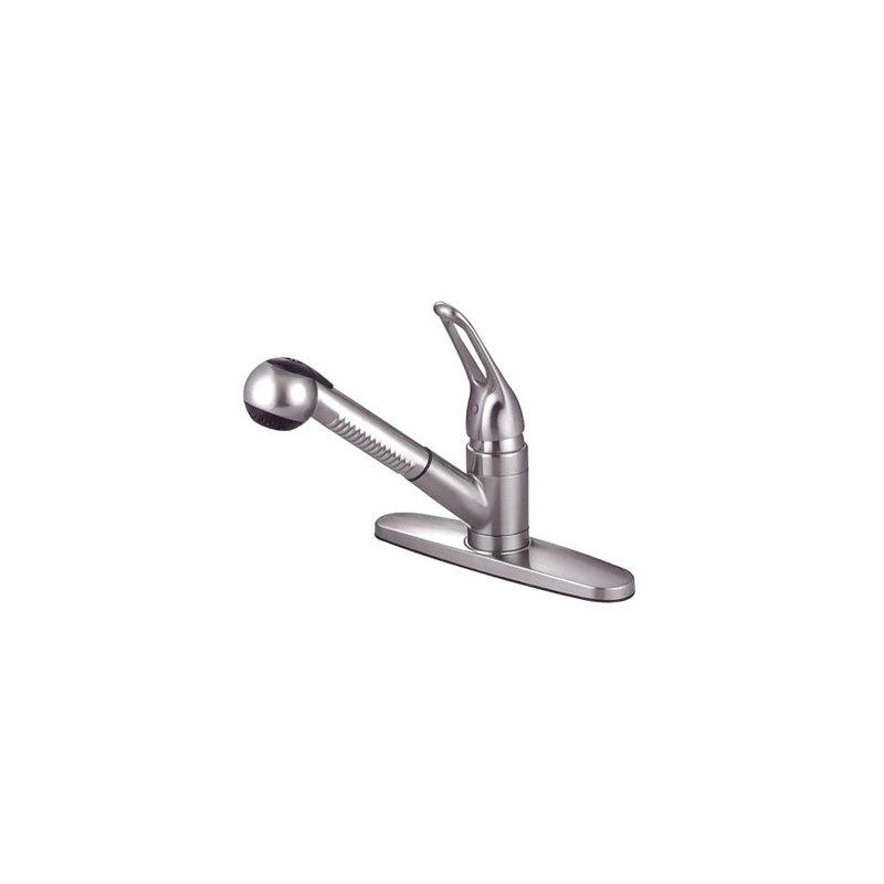 Single Handle Centerset Kitchen Faucet with Loop Pull Out Handle, Satin Nickel