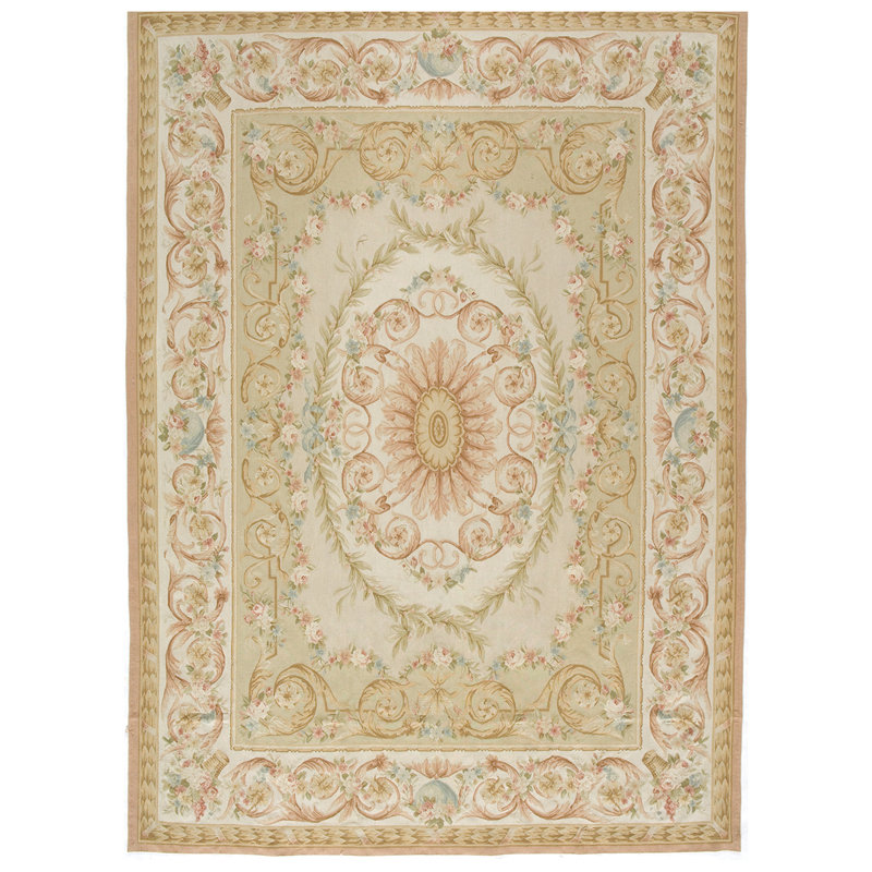 Tapis oriental vert clair en laine noué à la main, Rectangle 8 pi x 10 pi
