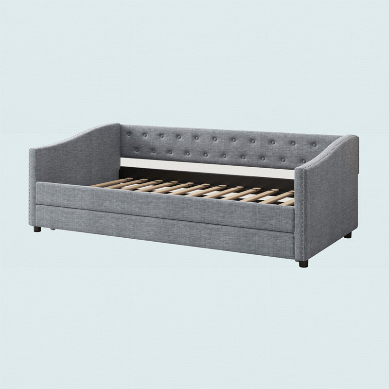 Lit de jour simple + lit gigogne simple, Gris clair, Simple