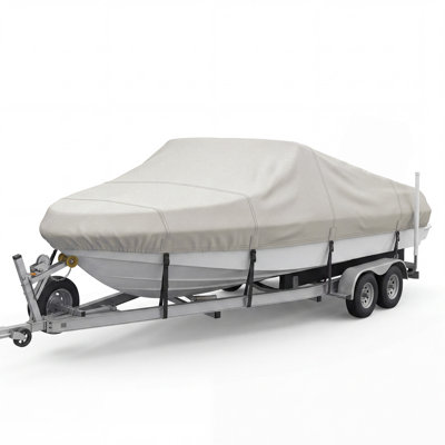 Heavy Duty 600D V-Hull Boat Cover for 20-22 Ft Fishing Boats, Trailerable Waterproof Oxford Fabric with 13 Adjustable Straps, Reinforced Seams & Storage Bag