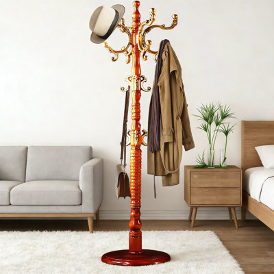 Freestanding Coat Rack With 14 Hooks, Adjustable Height Tree Stand For Entryway, Hallway, Bedroom Or Home Office, Solid Wood Construction