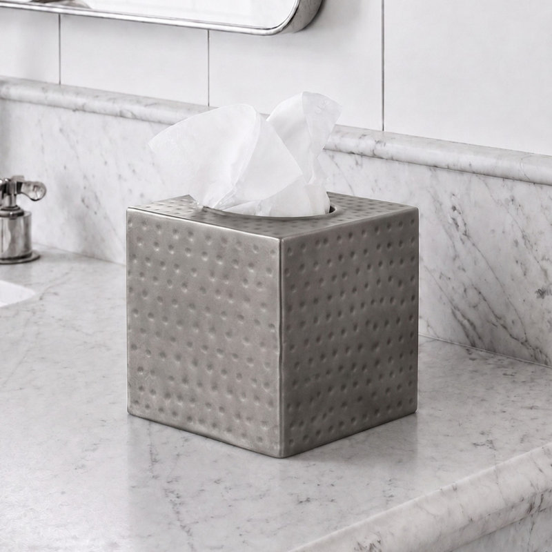 Hand Hammered Metal Tissue Box Cover, Pewter