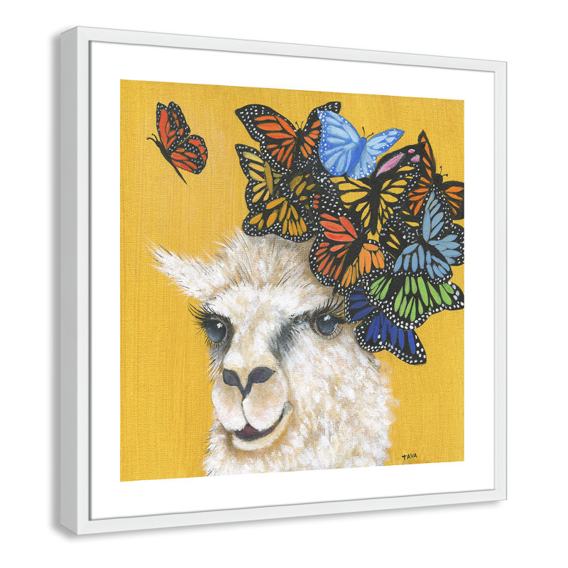 Art sur toile llama, H 27,5 po x l 27,5 po x P 1,18 po, Cadre blanc