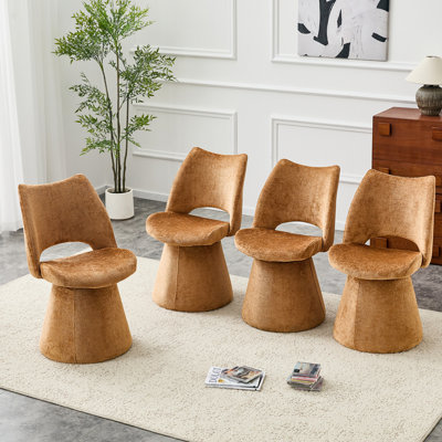 Chaise d'appoint moderne en chenille avec dossier creux, chaise de salle à manger et coiffeuse rembourrée, base en métal stable, sièges élégants pour la salle à manger ou la chambre à coucher (brun, ensemble de 1)