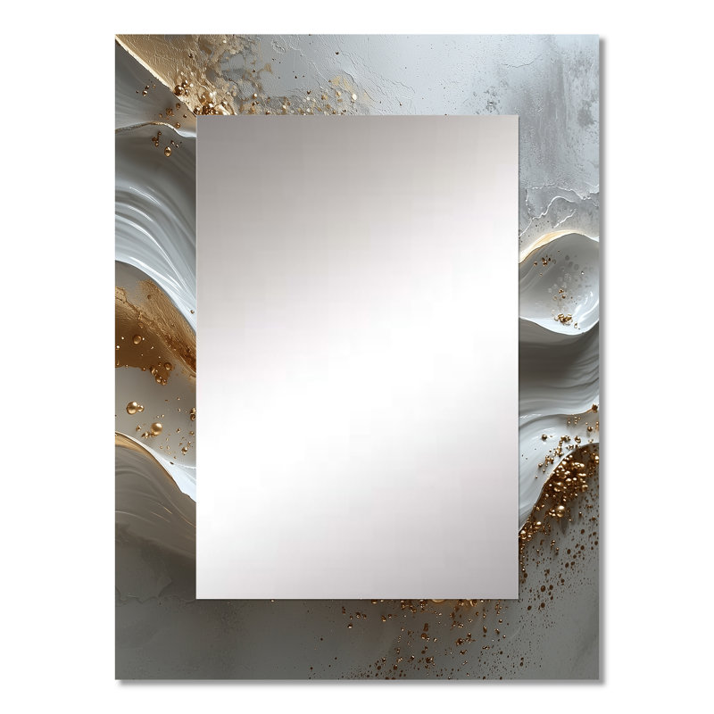Grey And Gold Abstract Marble II - Marble Decorative Wall Mirror, Gold Mirror, Printed Metal Art, 32" x 24"