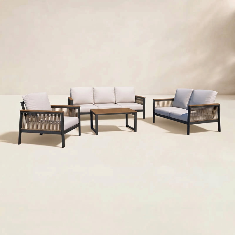 Ensemble de conversation avec canapé 4 pièces Townsend Sunbrella®, Toile blanche / brun corde