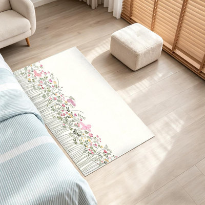 Green Floral Border Roses Butterflies Spring Flower Butterfly Summer Machine Washable Indoor Area Rug