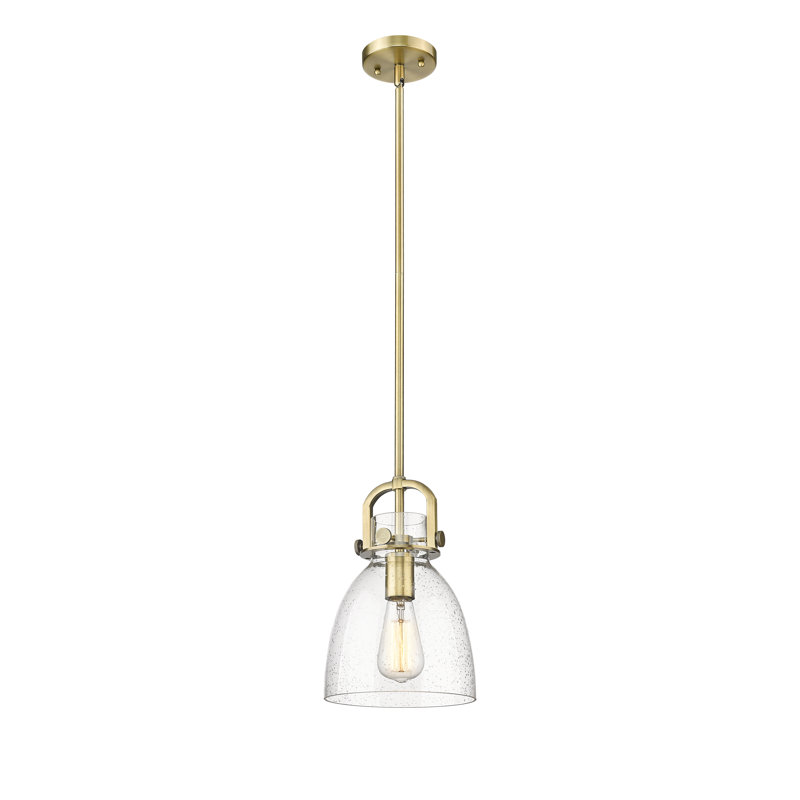 Wimbush 1 Light Stem Hung Pendant, Brushed Brass, Seedy, 9.63" H x 8" W x 8" D
