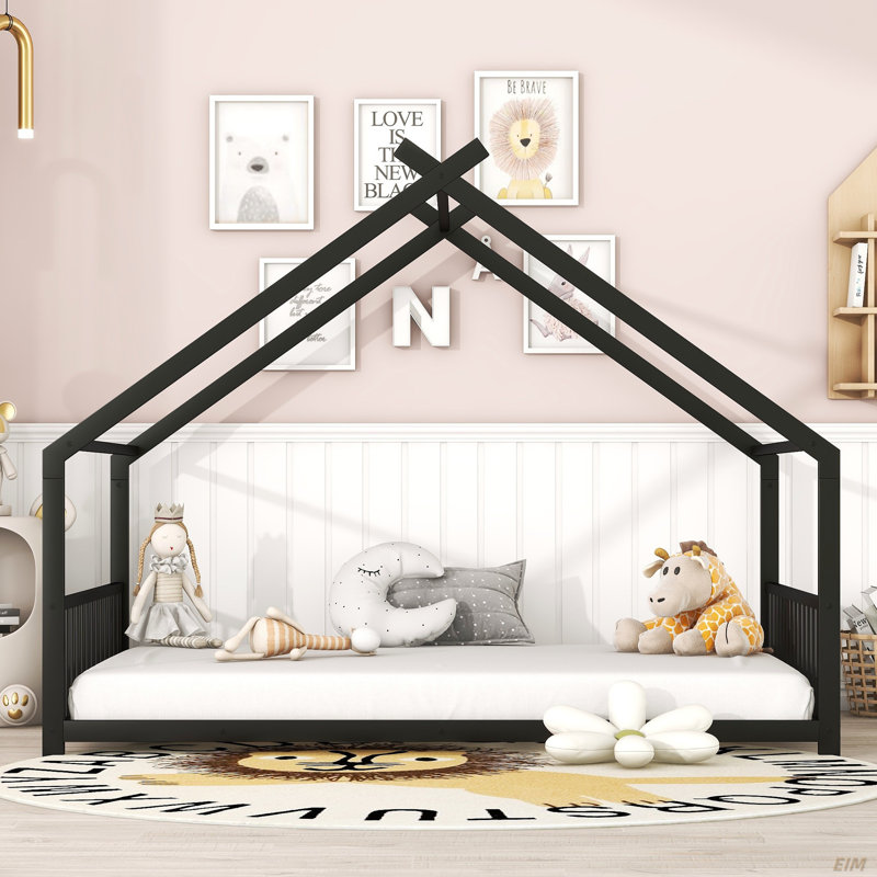 Metal House Bed, Black, Full