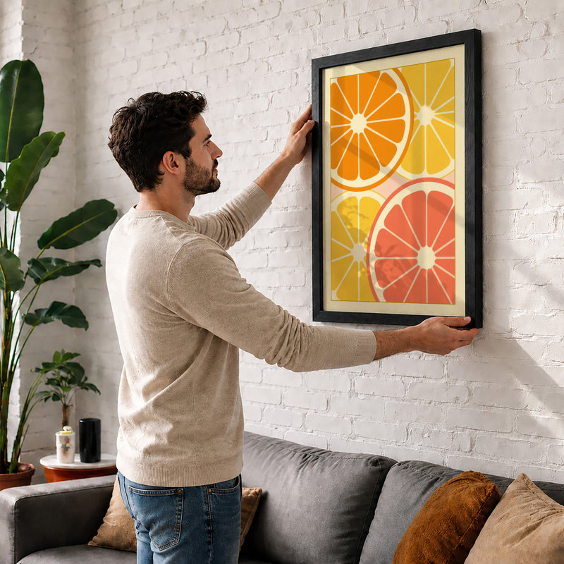 Citrus Grid Modern - Framed Print, A2 - 59.4 x 42.0 cm, Oak