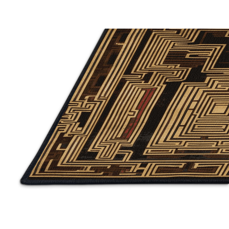 Machine Washable Art Deco Black Area Rug, Rectangle 8' x 10'
