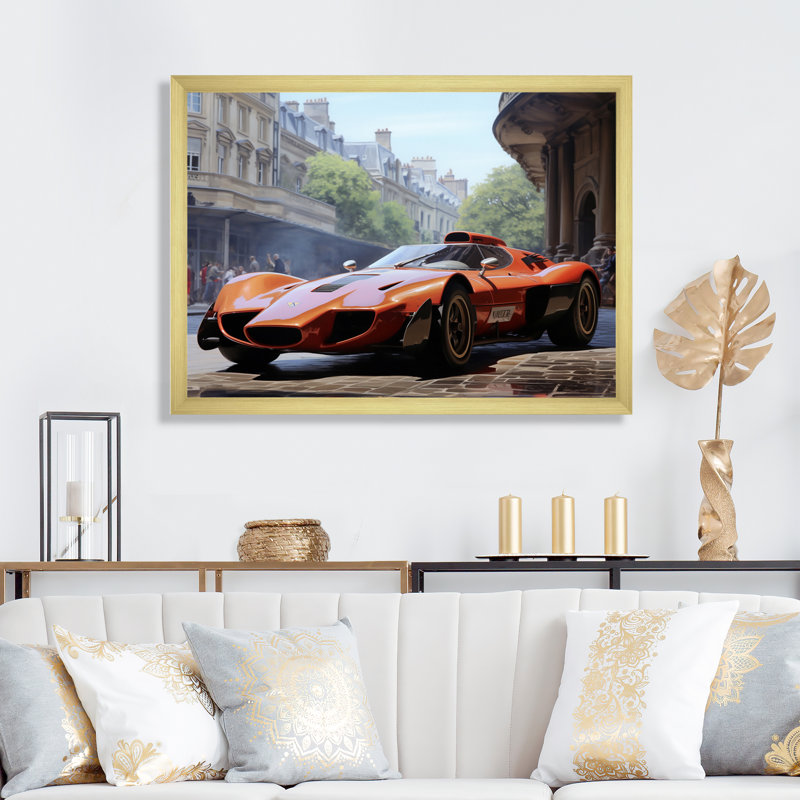 Grand Prix Retro Car I, impression sur toile, H 16 po x l 32 po x P 1 po, Cadre doré simple