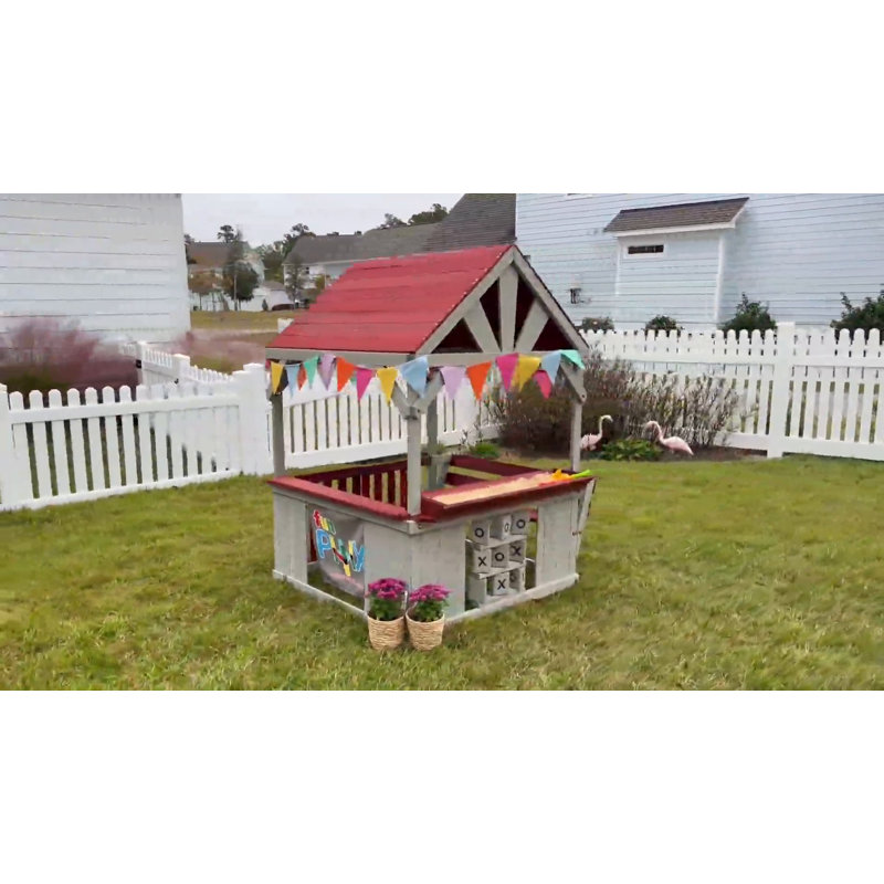 Cedar Wood Kids Outdoor Playhouse with Sandbox and Tic Tac Toe