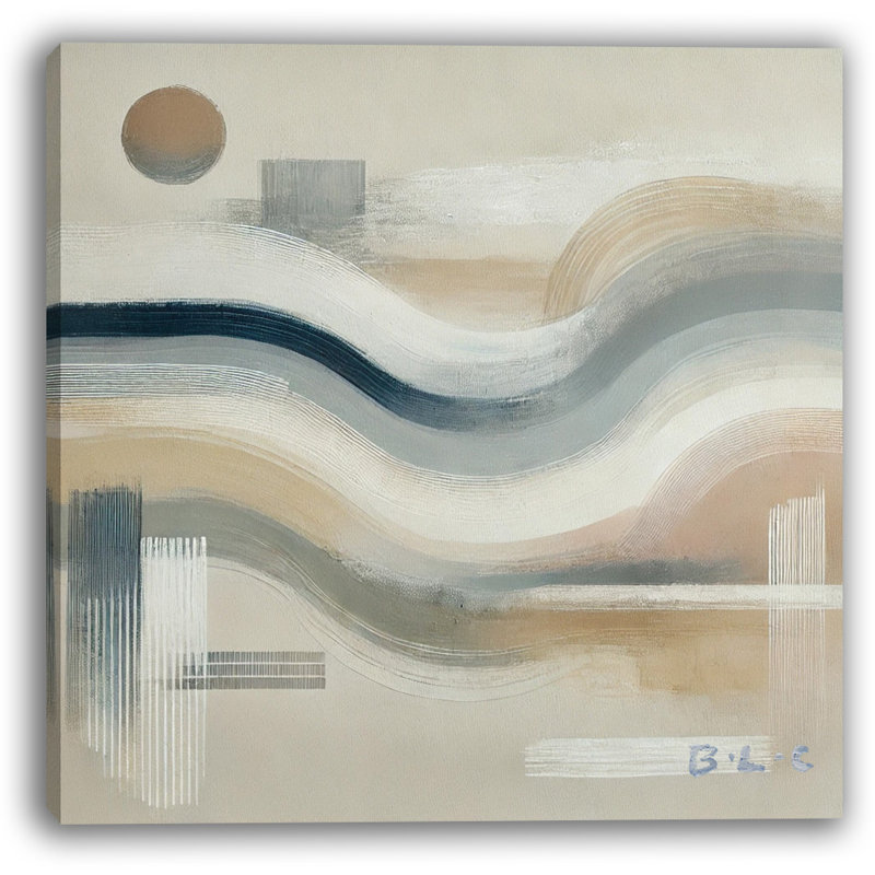 Waves of Tranquility: Neutral, art mural abstrait sur toile, H 20 po x l 20 po x P 1,5 po