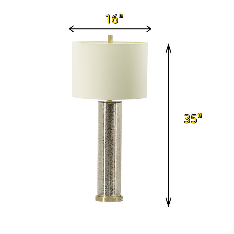 Gold Mirrored Glass Table Lamp With White Fabric Shade