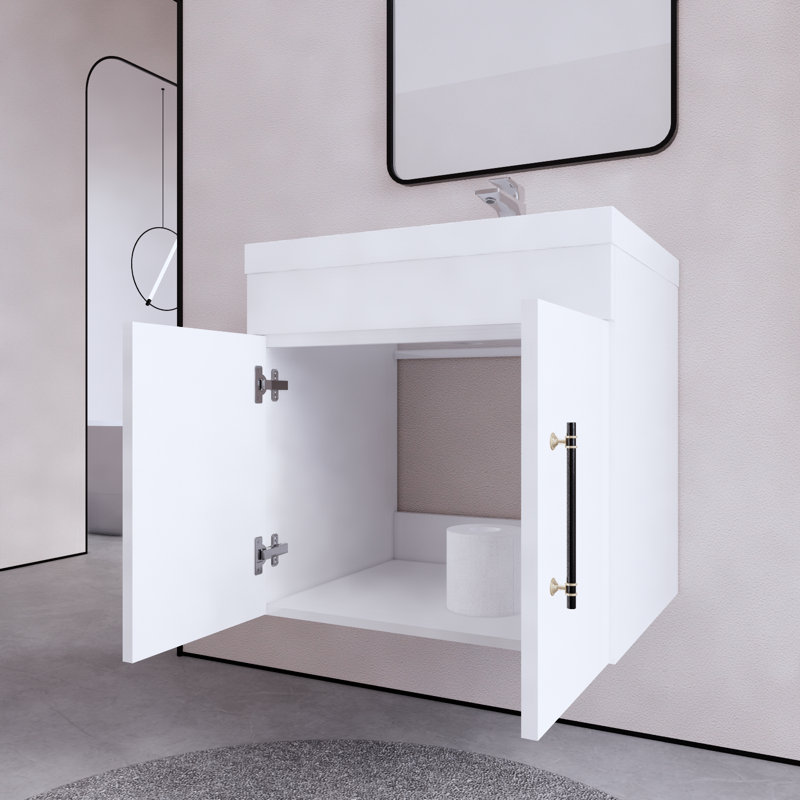 Foushee 29.53'' Single Bathroom Vanity with Acrylic Top, White, 24"