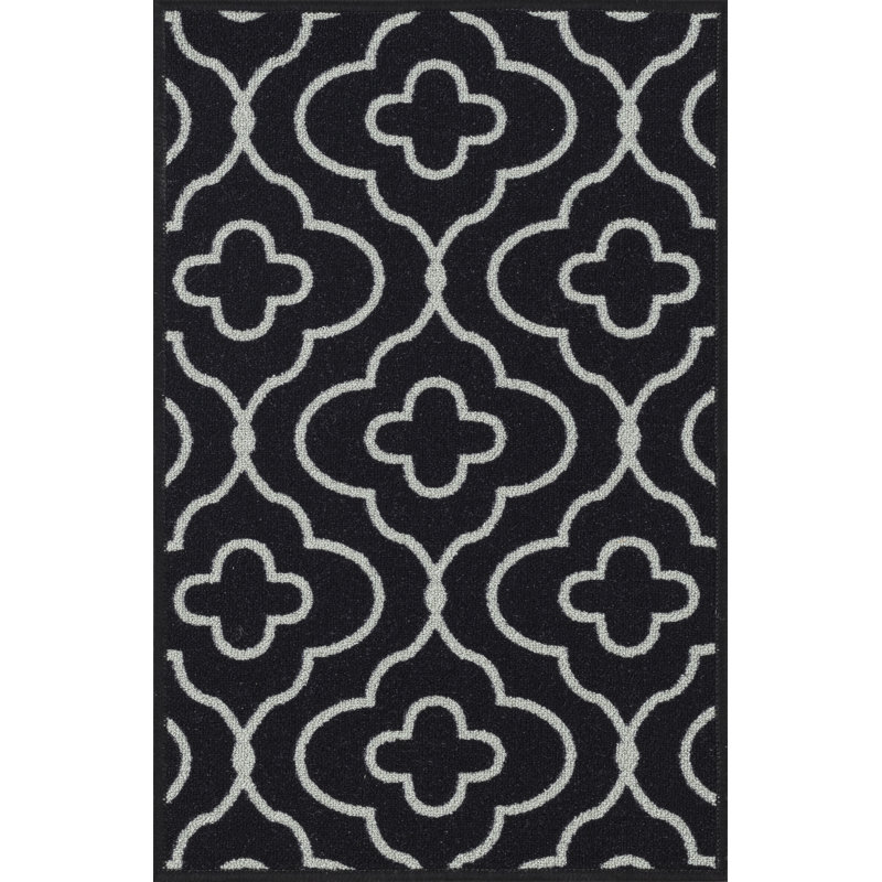Havana Club Floral Trellis Anti Slip Washabale Hallway-Passage Corridor Kitchen Non Slip Doormats, Black