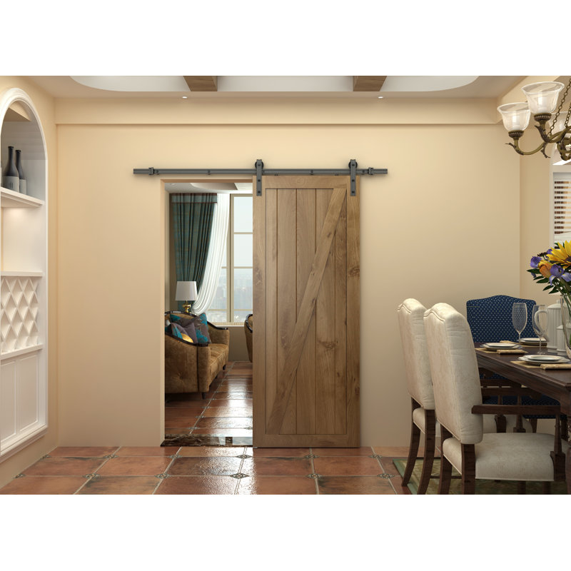Matte Black Steel Barn Door Hardware Kit with Exposed Rollers