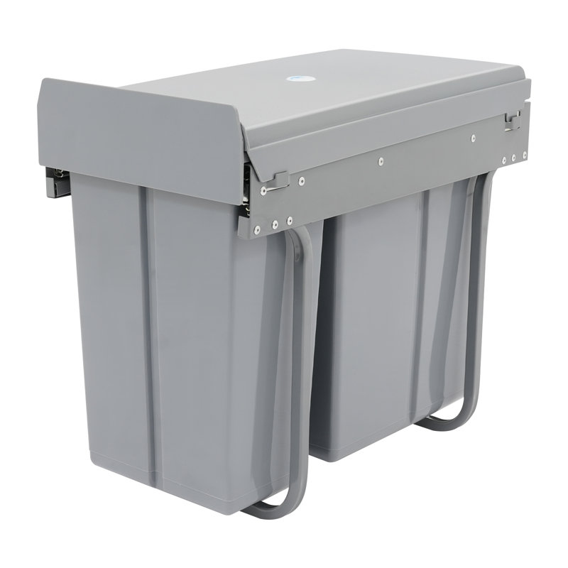 Poubelle coulissante double 10L + 20L pour armoire, poubelle d'armoire de cuisine avec rail ordinaire, Gris