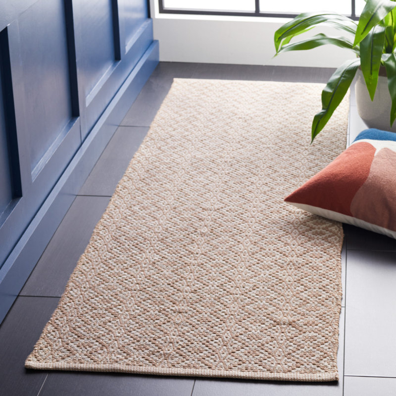 Tapis ivoire / beige en coton tissé à plat à la main Alieu Ikat, Tapis de couloir 2 pi 3 po x 15 pi