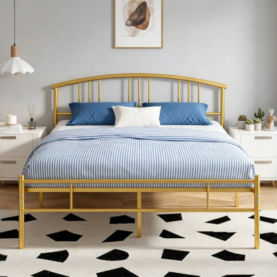 Base de lit double avec base de lit en métal avec tête de lit et pied de lit, sommier, aucun sommier nécessaire