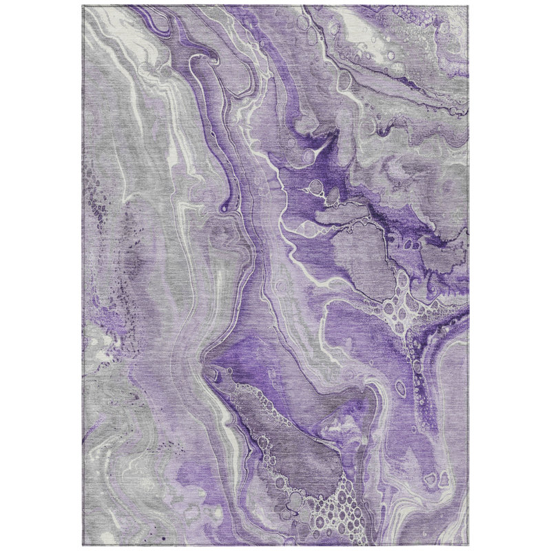 Tapis d'extérieur lavable abstrait mauve et ivoire 10 pi x 14 pi