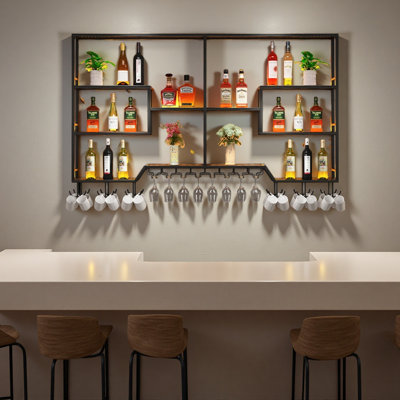 Iron bar multi-tier wall mounted wine rack wine glass