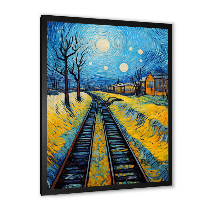 Rails de train herbe jaune - impression, Cadre photo noir, H 40 po x l 30 po x P 1,5 po