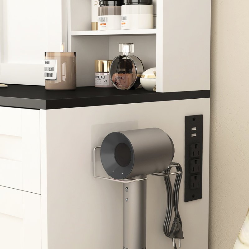 Coiffeuse pour chambre à coucher, 43 po de largeur avec miroir éclairé et tiroir de maquillage, meuble-lavabo moderne blanc, compartiment, chambre à coucher