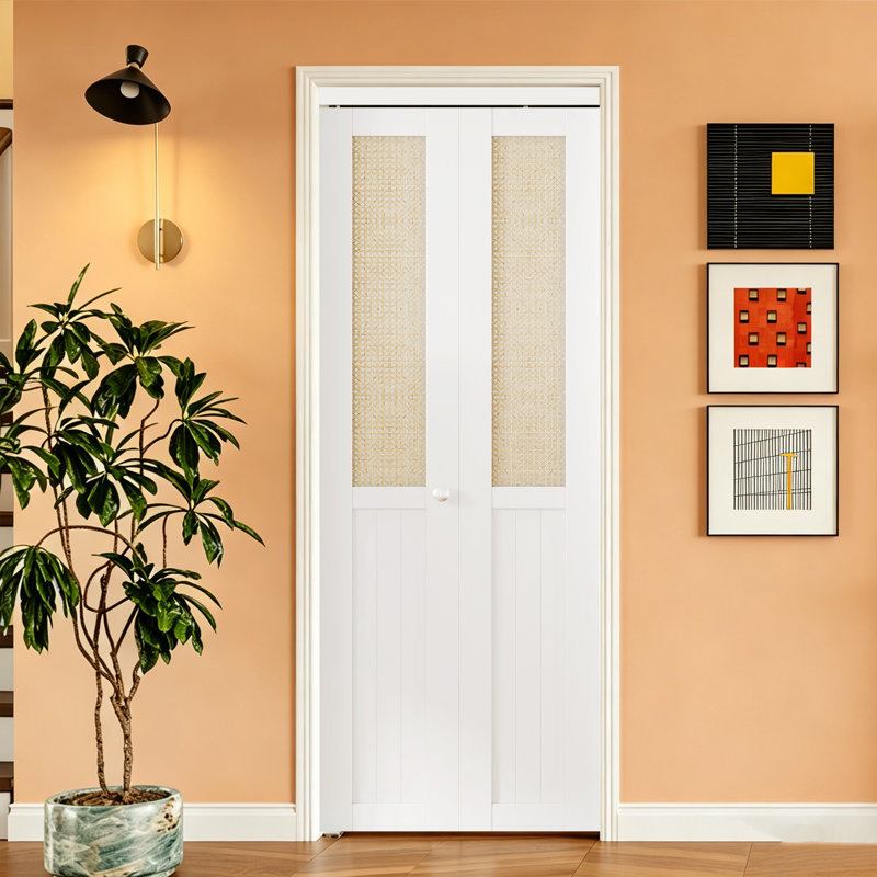 Porte pliante en bois massif préfini en bois massif semi-lustré brun, cadre de porte assorti complet inclus, 36 po x 80 po, 1