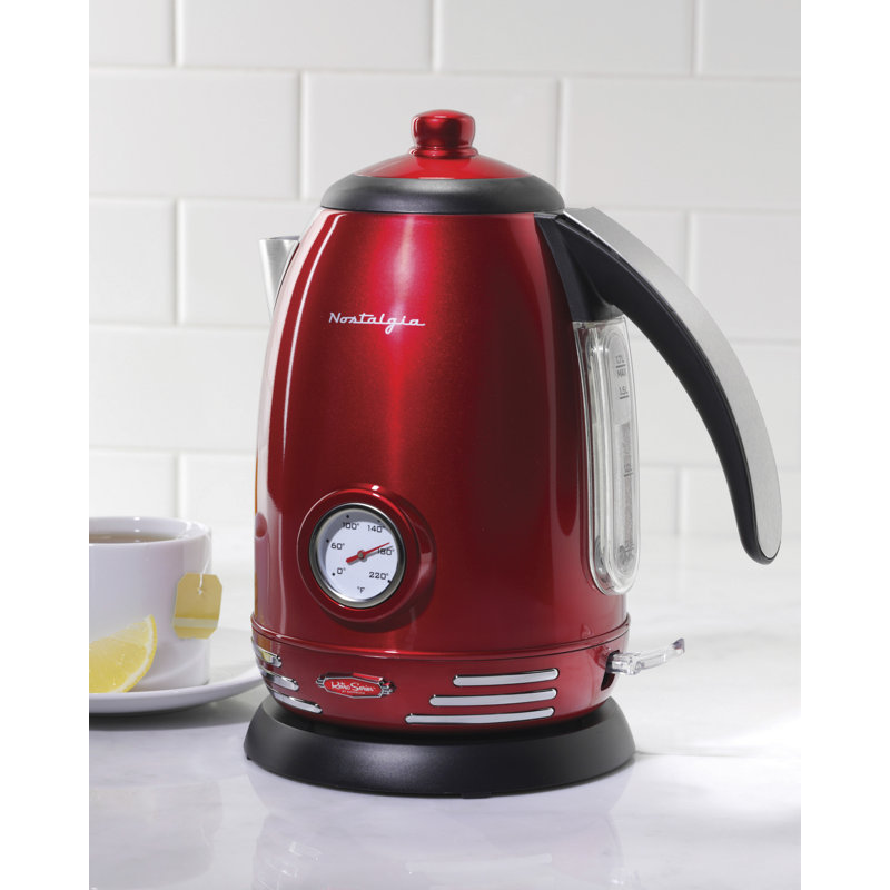 Retro Red Stainless Steel Electric Water Kettle with Thermostat