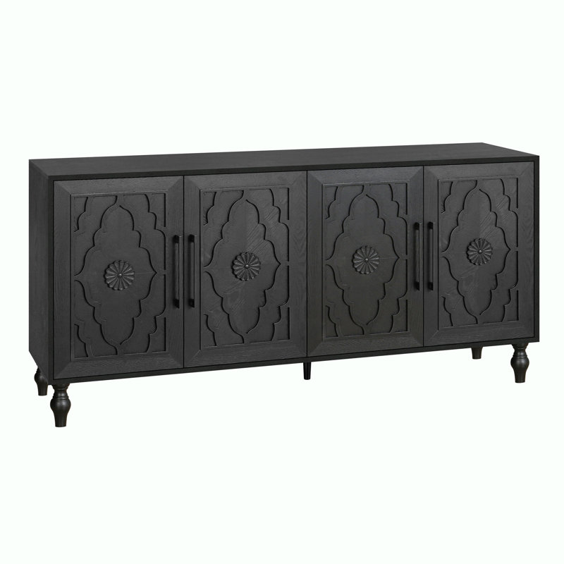 62.99"Long Farmhouse Storage Wood Console Table with 4 Door,Adjustable Shelf, Black