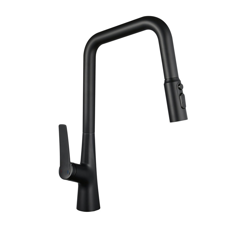 Topcraft Single-Hole Single-Handle Pull-Down Kitchen Faucet, Matte Black