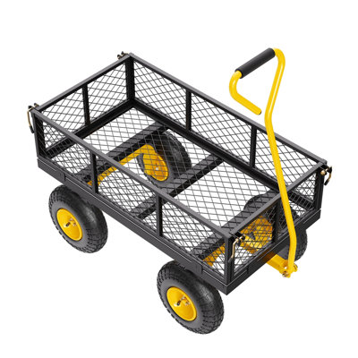 500 Lbs Steel Garden Cart, Heavy Duty Pullable Cart with Wheels for Garden, Metal Yard Utility Wagon with 10" All Terrain Tires, Removable Mesh Sides and 180° Rotating Handle