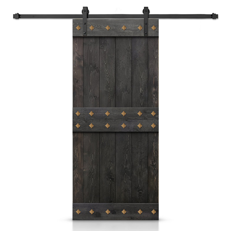 Porte de grange en bois à panneaux avec trousse de quincaillerie d'installation, Noir anthracite, 34 po x 84 po