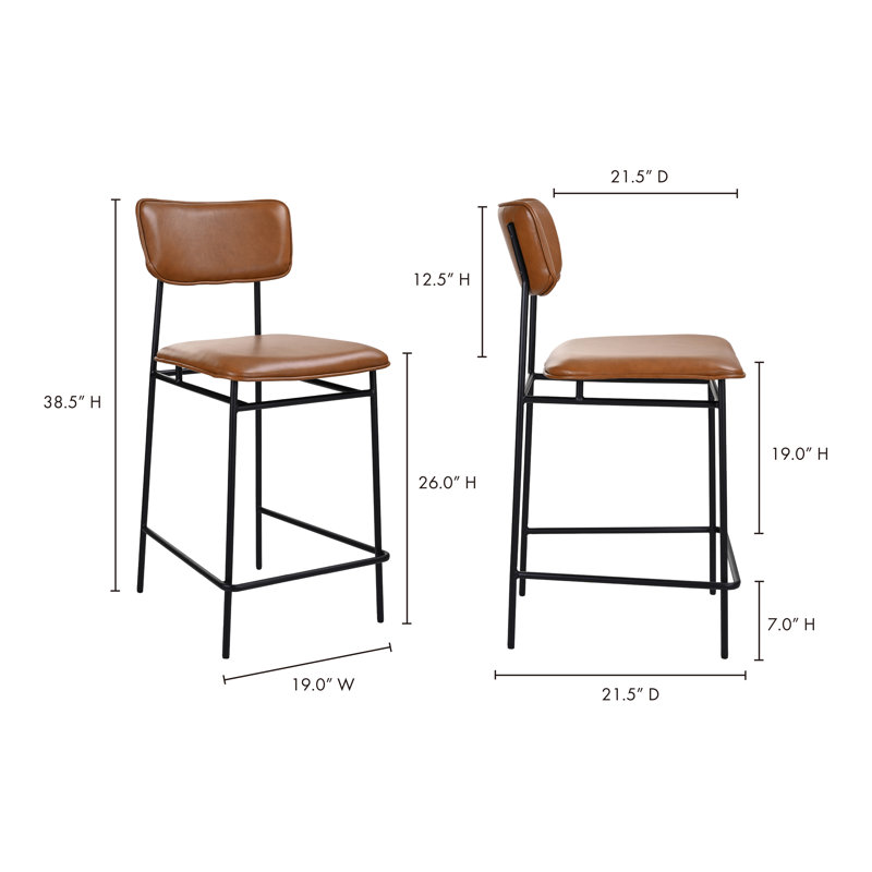 Turin Leather Bar & Counter Stool, Brown Pebbled Top Grain Leather, Counter Stool (26” Seat Height)