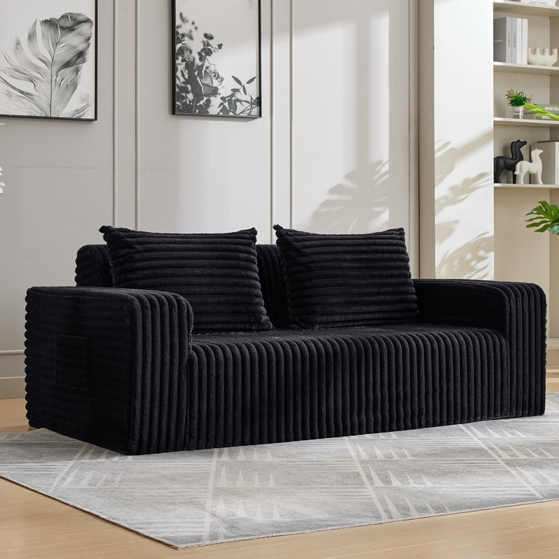 Boneless 76in Sofa Bed Loveseat Boneless Couch With 2 Pillows Modern Cloud Couch Deep Seat Futon Bed 2 Side Pockets Sleeper Sofa For Living Room, Bedroom, Small Space, Removable Sofa Cover