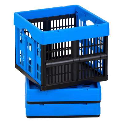 Bacs de rangement pliables en plastique, 25 L, caisses de rangement pliables empilables avec poignées, capacité de 22 lb par bac, contenants robustes pliables, paniers peu encombrants, pour organiser la maison
