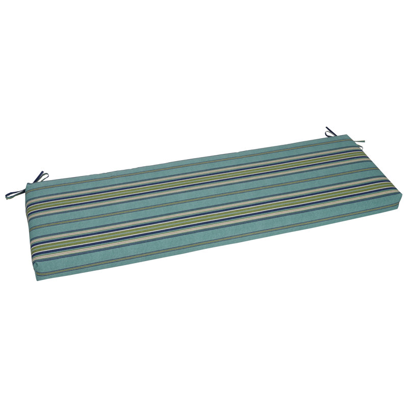 Coussin de banc d'extérieur, L 60 po x P 19 po, Brun clair / vert / bleu / brise de terrasse rayé