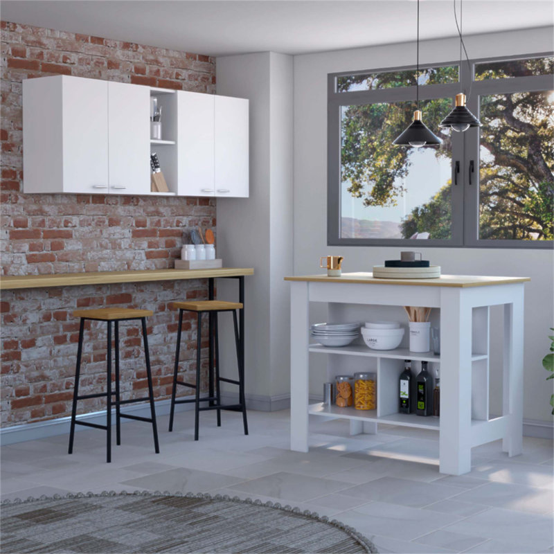 Ensemble de cuisine à 4 tablettes et 4 portes Sierra avec îlot antibactérien et armoire murale spacieuse, idéal pour le rangement et le style