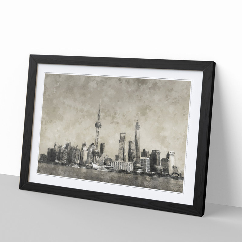Shanghai Skyline Vol.2 - Picture Frame Graphic Art, 27cm H x 36cm W x 2cm D, Black Framed
